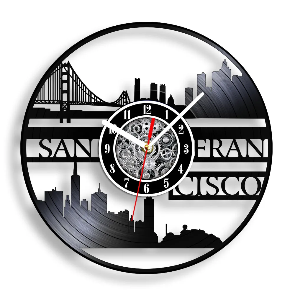 San Francisco Skyline Vinyl Record Wall Clock For Office Room Modern Architect Cityscape Artwork Retro Music Album Wall Clock