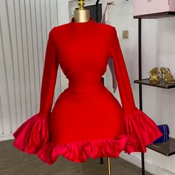 Women's 2026 Spring New Style Elegant Half High Collar Horn Sleeve High Waist Lotus Leaf Edge Wrapped Hip Dress