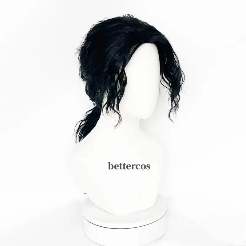 aa69마이클 코스프레 역할 놀이 중간 길이 곱슬 검은 머리 가발 할로윈 코스 가발