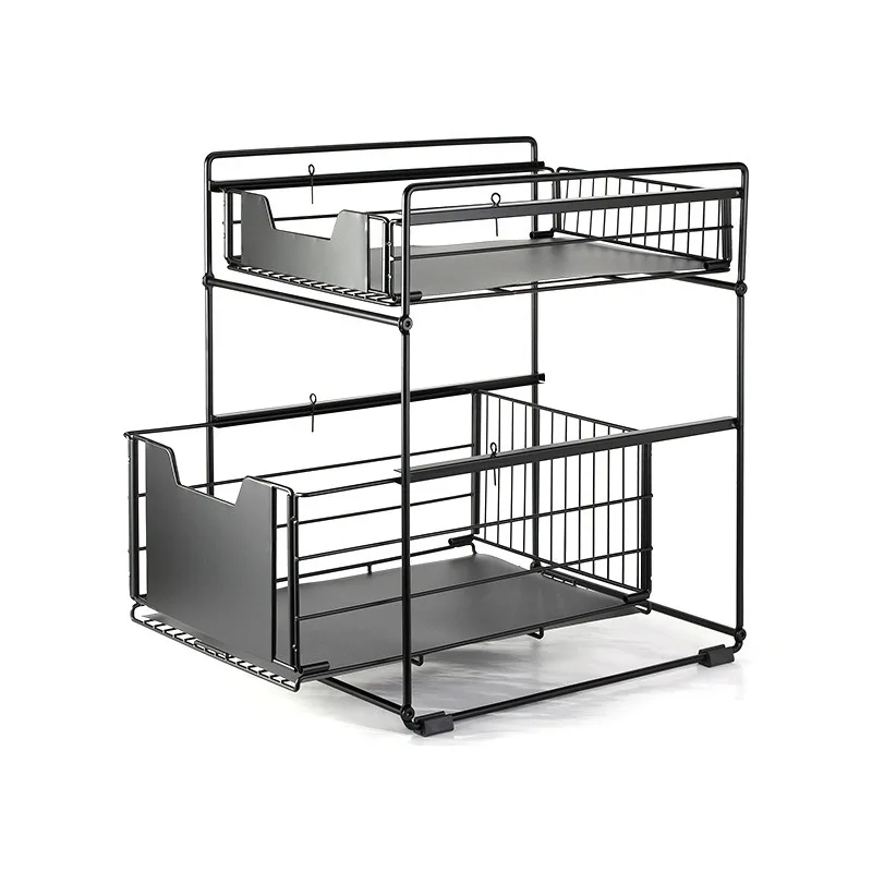 Undersink Kitchen Storage Rack, Floor-to-Ceiling Push Pull Multi-Layer Organizer, Foldable Storage Shelf for Household Kitchen