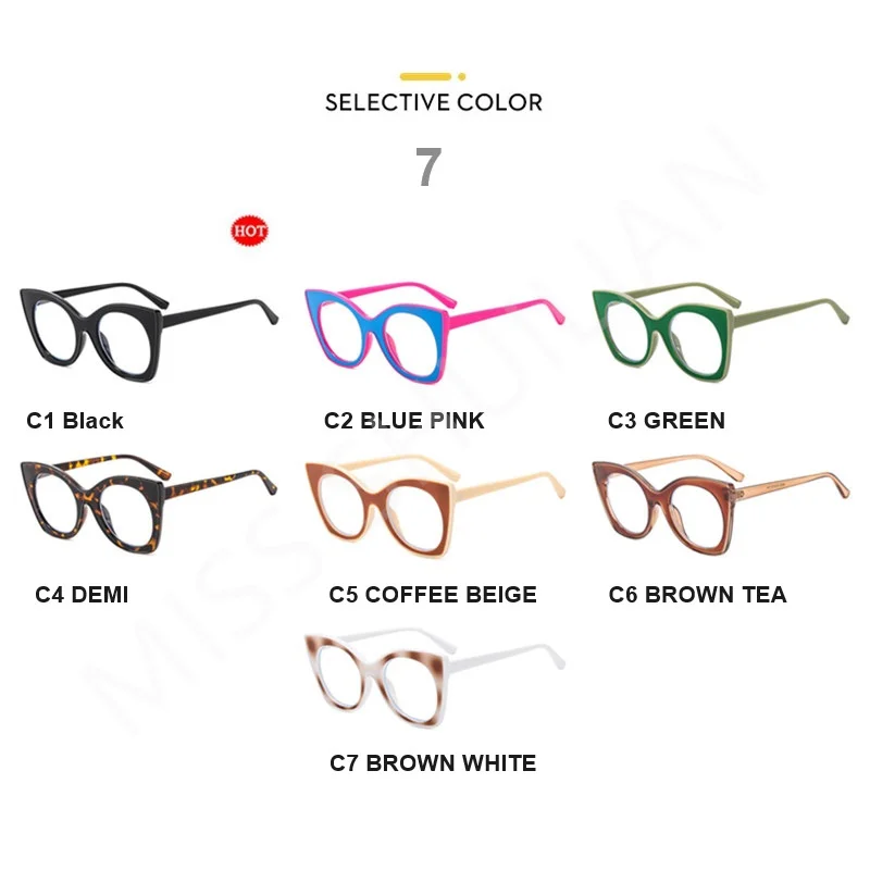 New Fashionable Color Blocking Sunscreen Sunglasses Trend Women Eyewear Personalized Cateye Eyeglasses Frame UV Gradient Lens