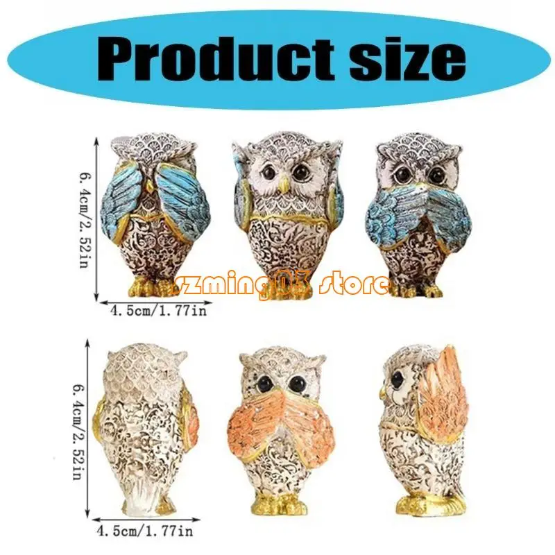 Figuras coruja H9EC 3PCS Conjunto estátuas animais fofas para sala estar e desktop do escritório