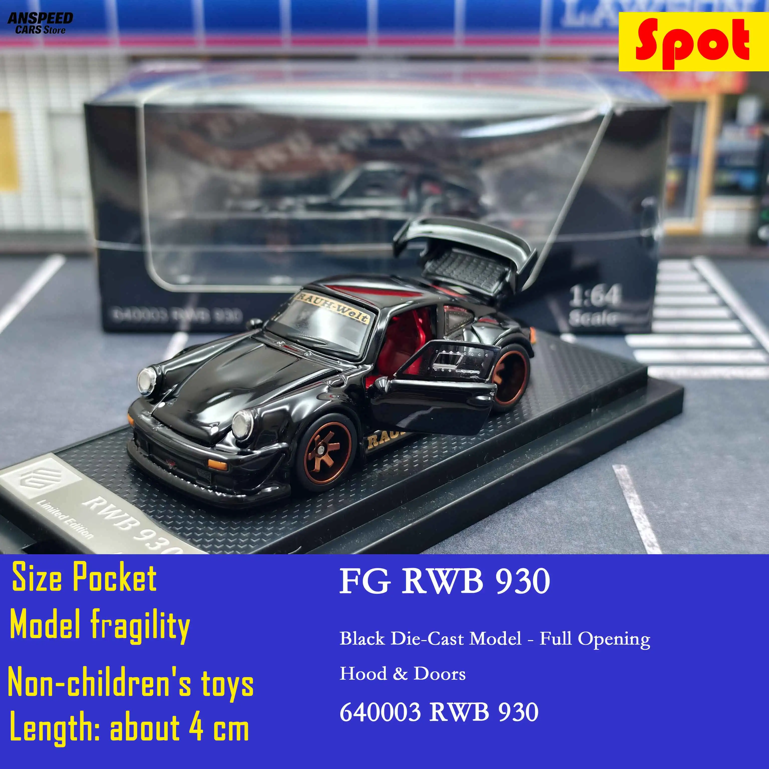 

FG RWB 930 Black Alloy Car Model - Full Opening Doors & Hood, Tuner Style Die-Cast Collectible