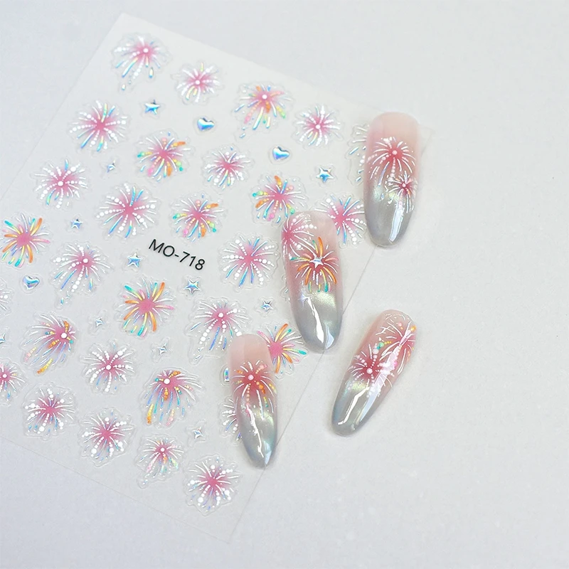 1pc 3D Rosa Fuoco Opere Adesivi Per Unghie Lucido Fioritura Fuoco Opere Amore Cuore Modello Decalcomanie Per Unghie Autoadesive Decorazioni Per Unghie FAI DA TE