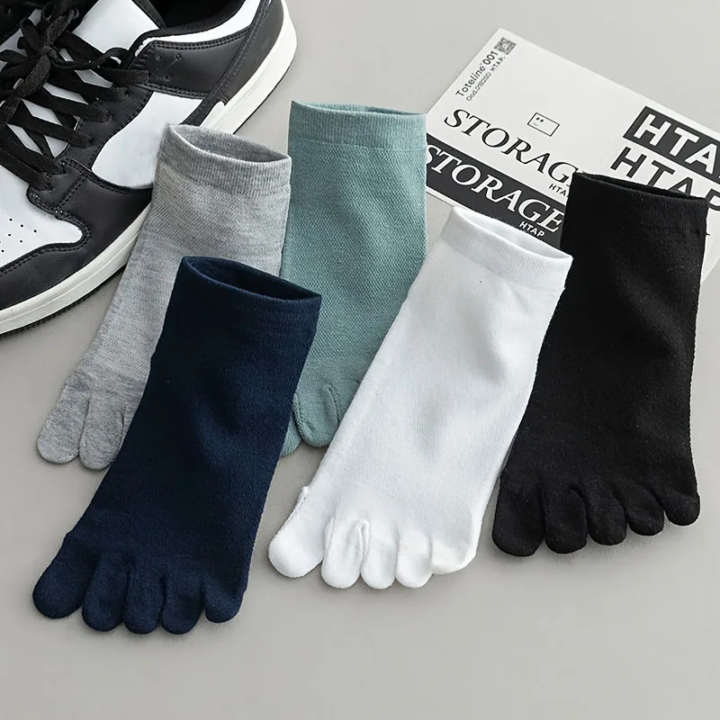 1pair Men\'s Toe Socks Cotton Breathable Running Basketball Ankle Sock Mesh Comfortable High Quality Sox Fashion Sweat-absorbing