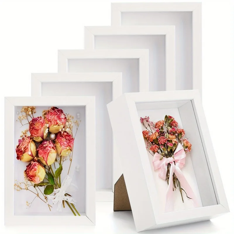 6pcs Shadow Box Frames Depth 3.05cm Wooden Photo Frame Memory Display Case Picture Holder for Dried Flowers DIY Crafts Keepsakes