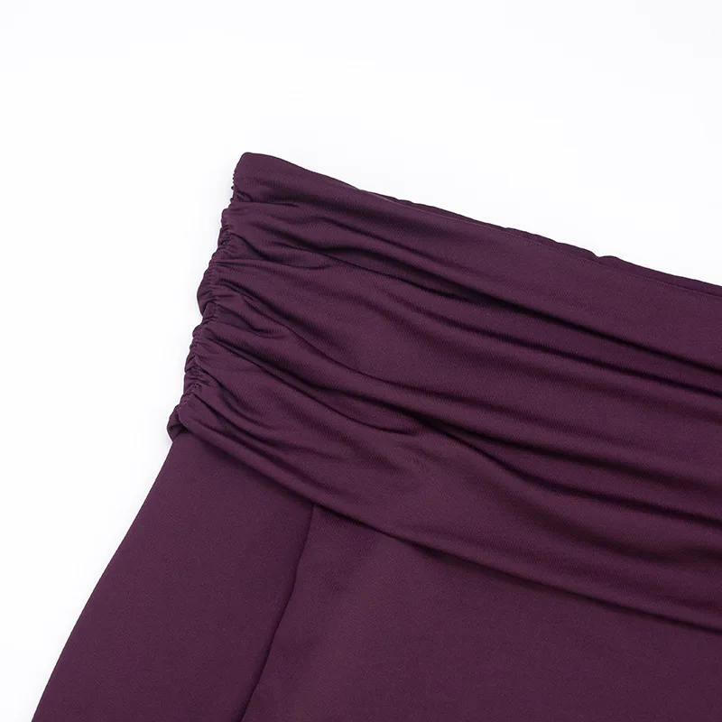 ชุดเซ็ตแฟชั่นผู้หญิง 2 ชิ้น สไตล์หรูหรา คอเฉียงผูกโบว์ แขนยาวทรงบานระบาย พร้อมกางเกงขายาวทรงกระบอก