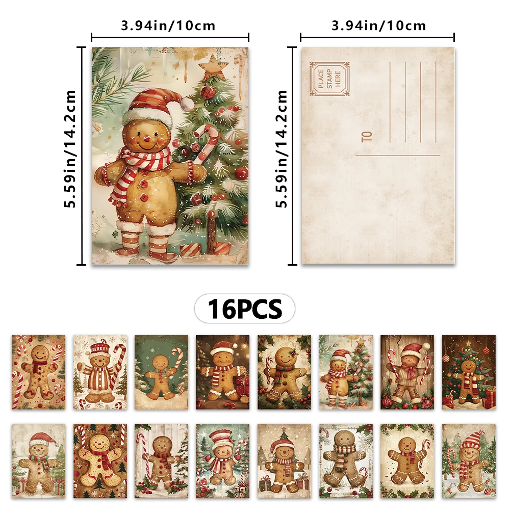 16-teiliges Vintage-Weihnachts-Lebkuchenmann-Postkartenset, Geschenk für Halloween-Lehrer, Geschenk für den Schulanfang, hochwertiger Karton – Detail 6