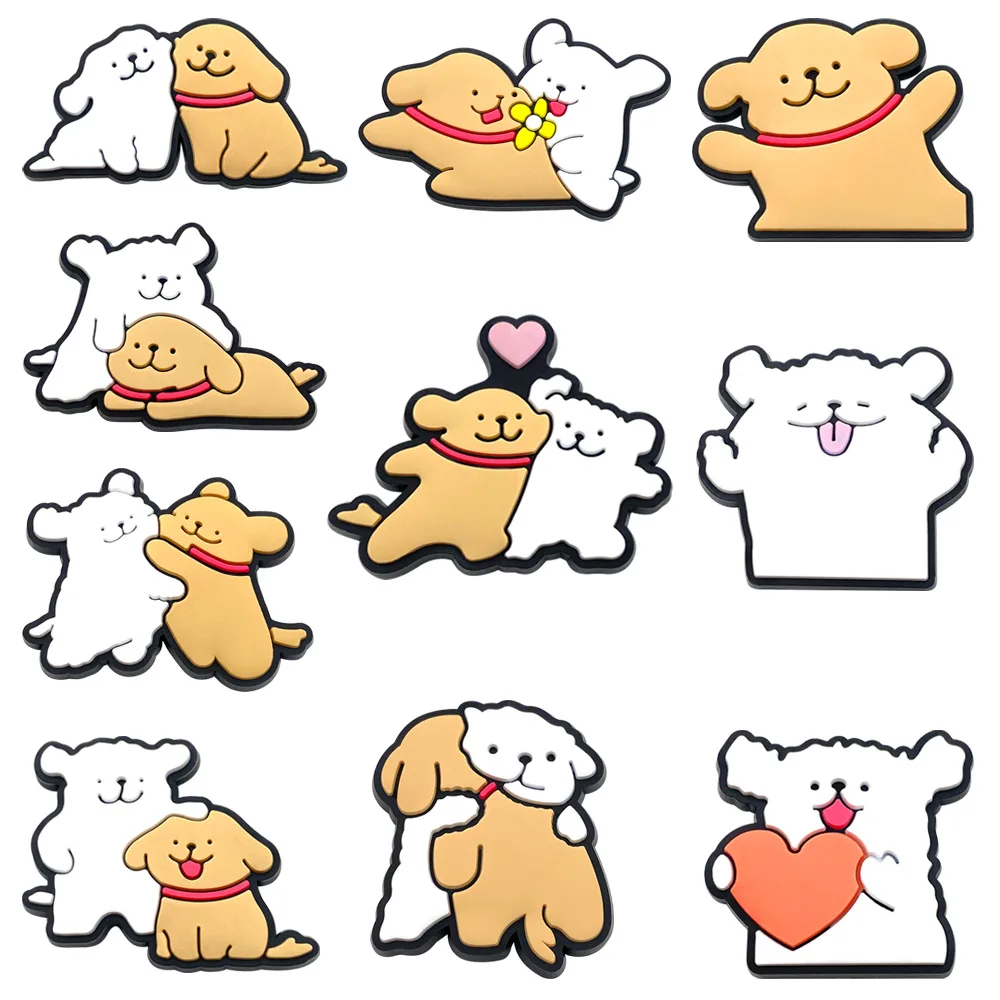 10pcs Cartoon Lovely Dog Shoe Charms PVC Shoes Decoration Bracelet Wristband Sandal shoe Accessories Buckle for Kids Gifts