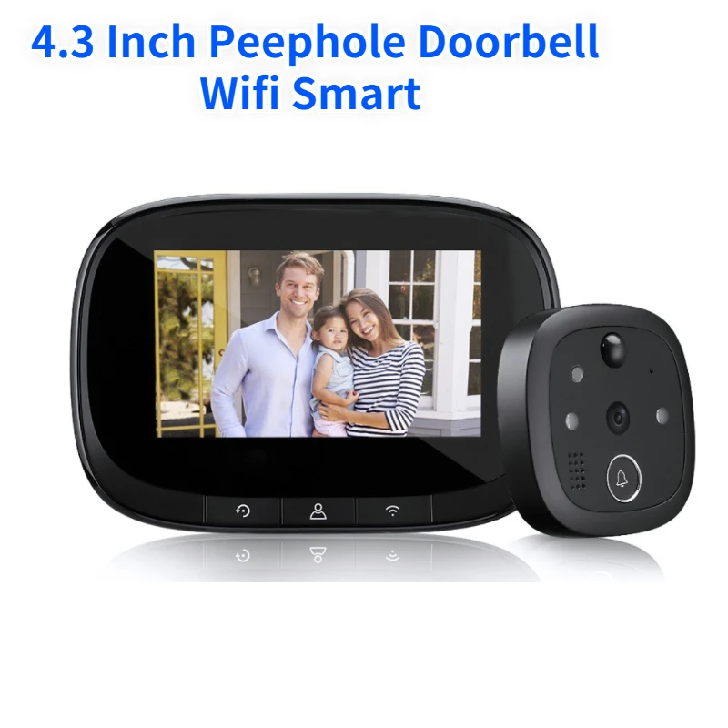 4.3Inch Peephole Doorbell 170 degrees Wifi Smart Home Wireless Night PIR Motion Detection  Door Peephole Cat Eye Doorbell Camera