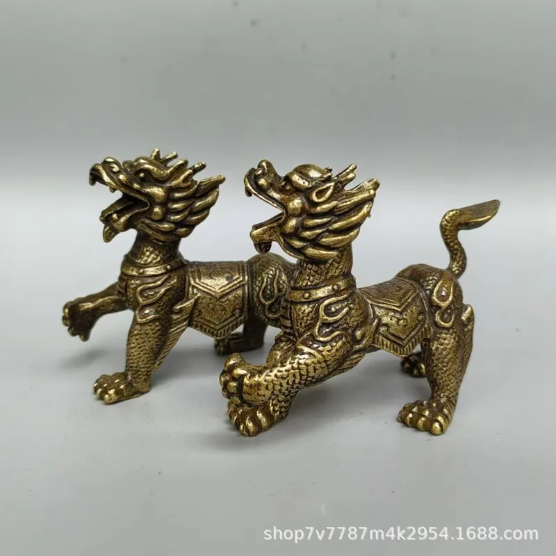 Antique Brass Craft Fortune Auspicious Kirin Home Living Room Decorative Ornament Retail