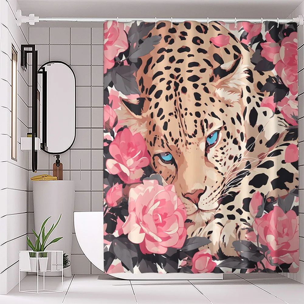 

Розовый цветок леопардовый принт занавеска для душа моющаяся грязеотталкивающая насадка для душа водонепроницаемая полиэстеровая занавеска для ванны для домашнего декора