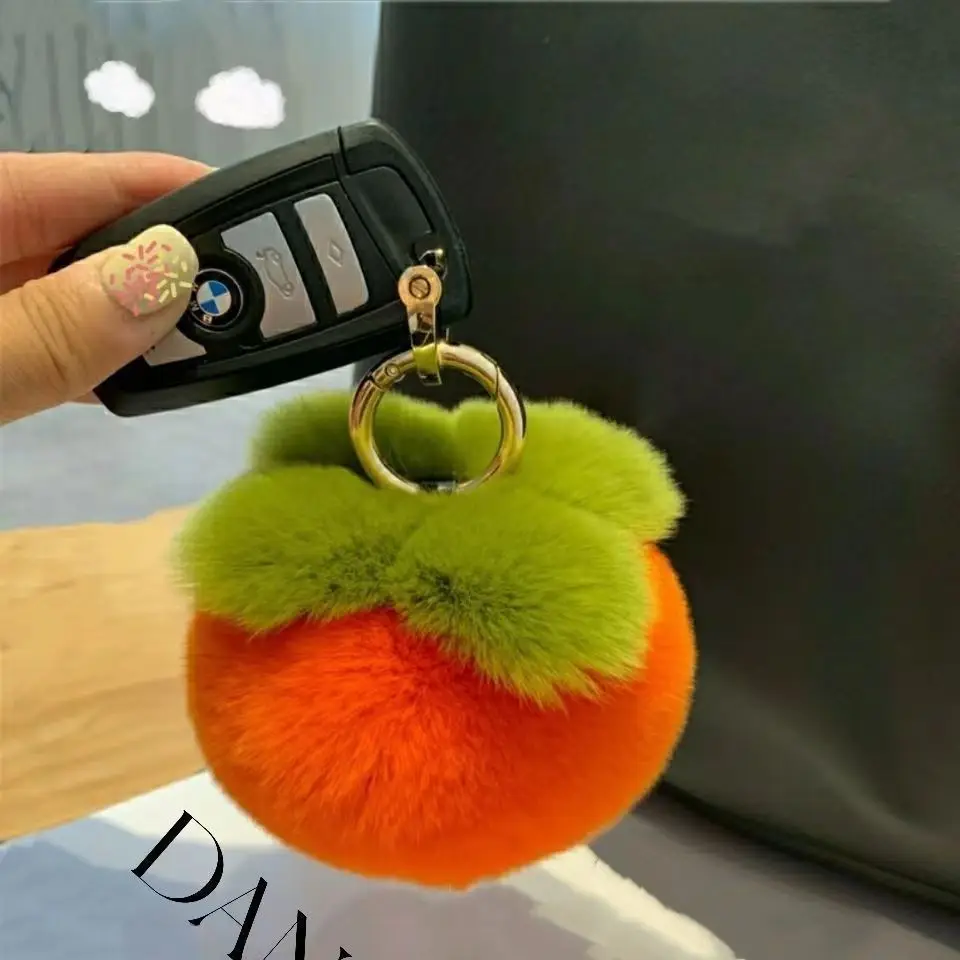 New Imitation Otter Rabbit Fur Good Persimmon Key Chain Bag Pendant Plush Persimmon Backpack Pendant Key Ring