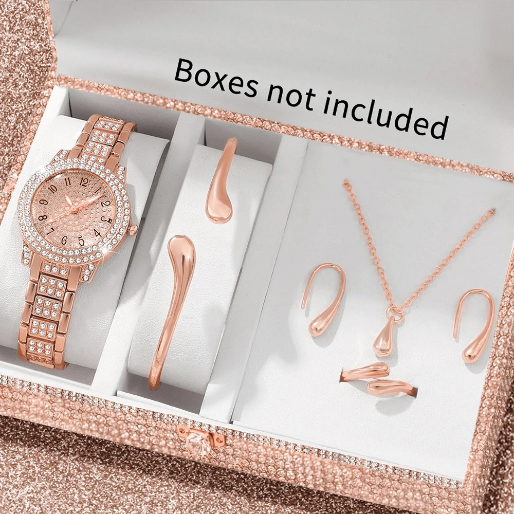 6pcs ladies' exquisite and fashionable quartz watches and exquisite accessories set, suitable for daily wear and holiday gifts