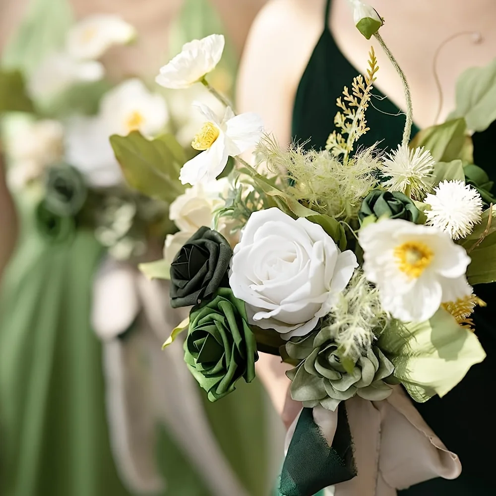 25 قطعة من زهور الورد الاصطناعية لتزيين الزفاف ترتيبات الحفلات وحفلات استقبال المولود الجديد والحديقة وهدايا ديكور المنزل #6