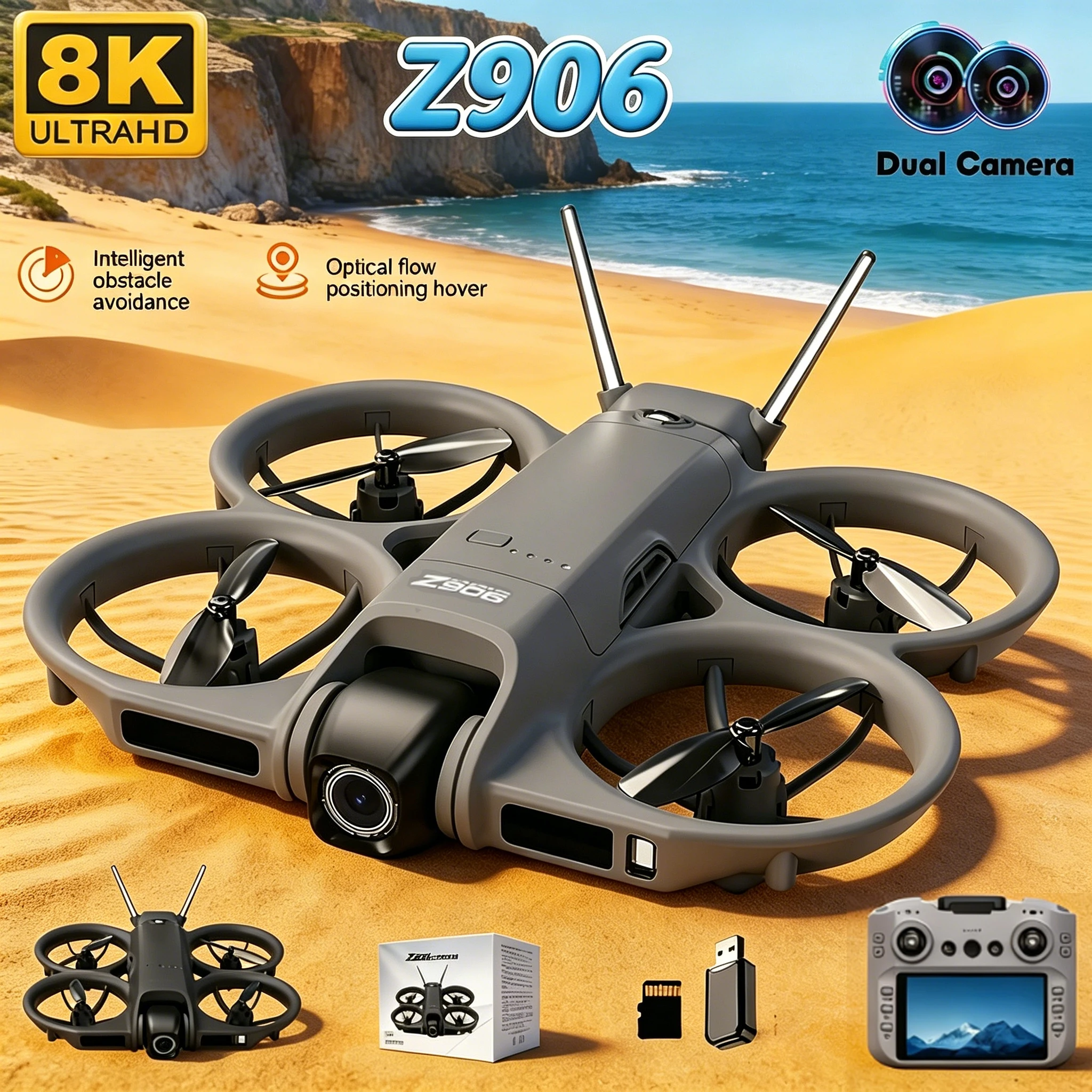 새로운 2026년형 핫 Z906 4K 8K 드론 5G 브러시리스 낙하 방지 4축 장거리 장애물 회피 접이식 쿼드콥터 RC GPS 드론 장난감
