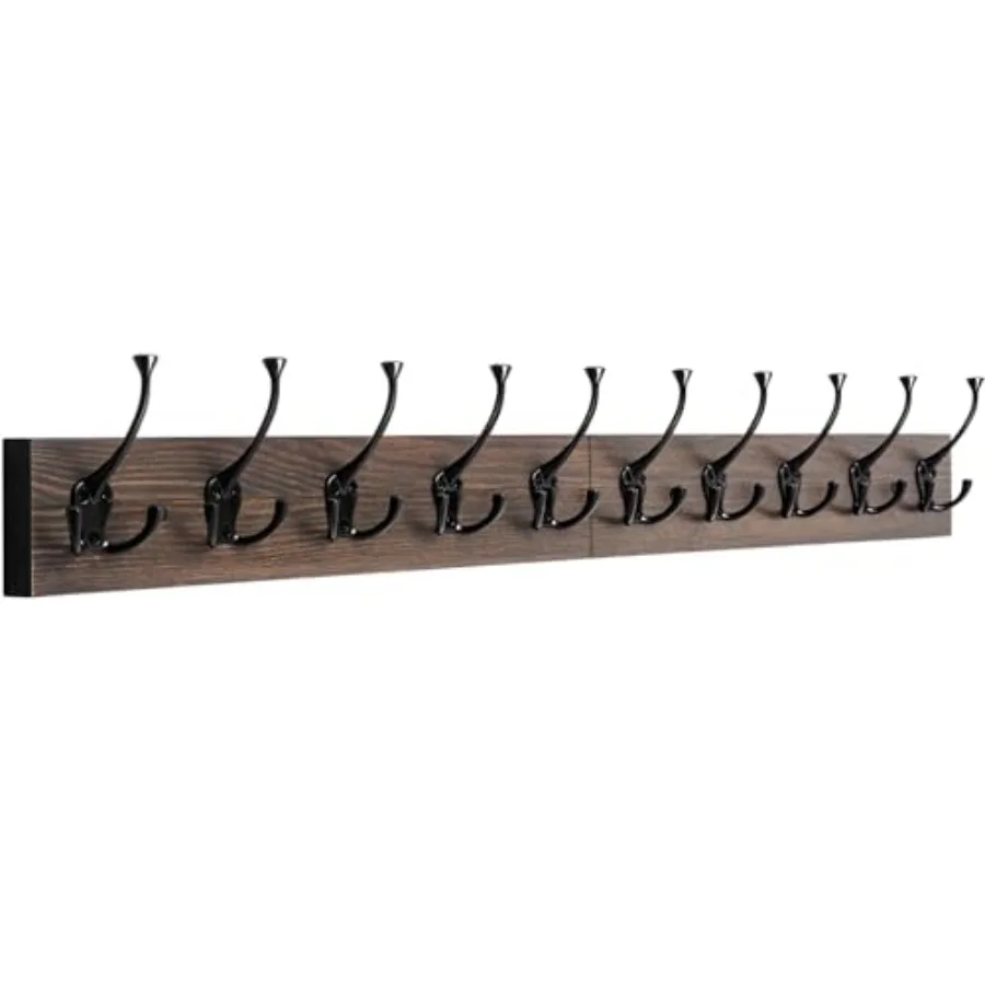 

Wall Mounted Coat Rack with 10 Decorative Hooks 34'' Long Old Wood Color Coat Hanger Rustic Coat Hooks Rail for Entryway Livi