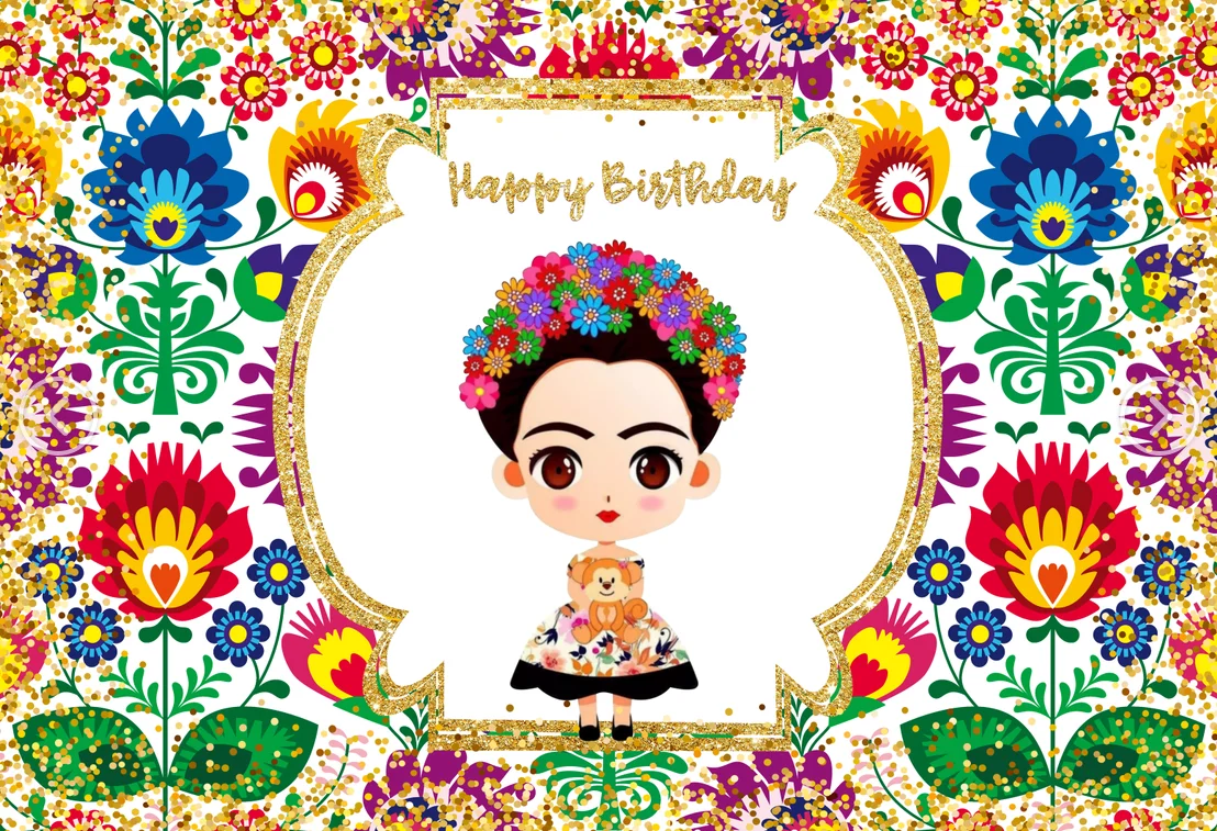 7x5ft Floral Mexican Girl Happy Birthday Fiesta Blanket Washable Wrinkle Free Photo Studio Background Backdrop Polyester Fabric