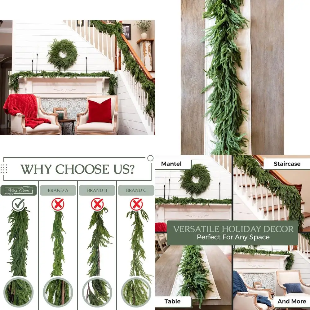 

Realistic 6ft Touch Christmas Garland, Soft and Bendable Greenery for Fireplace and Stairs, Evergreen Mantle Decor