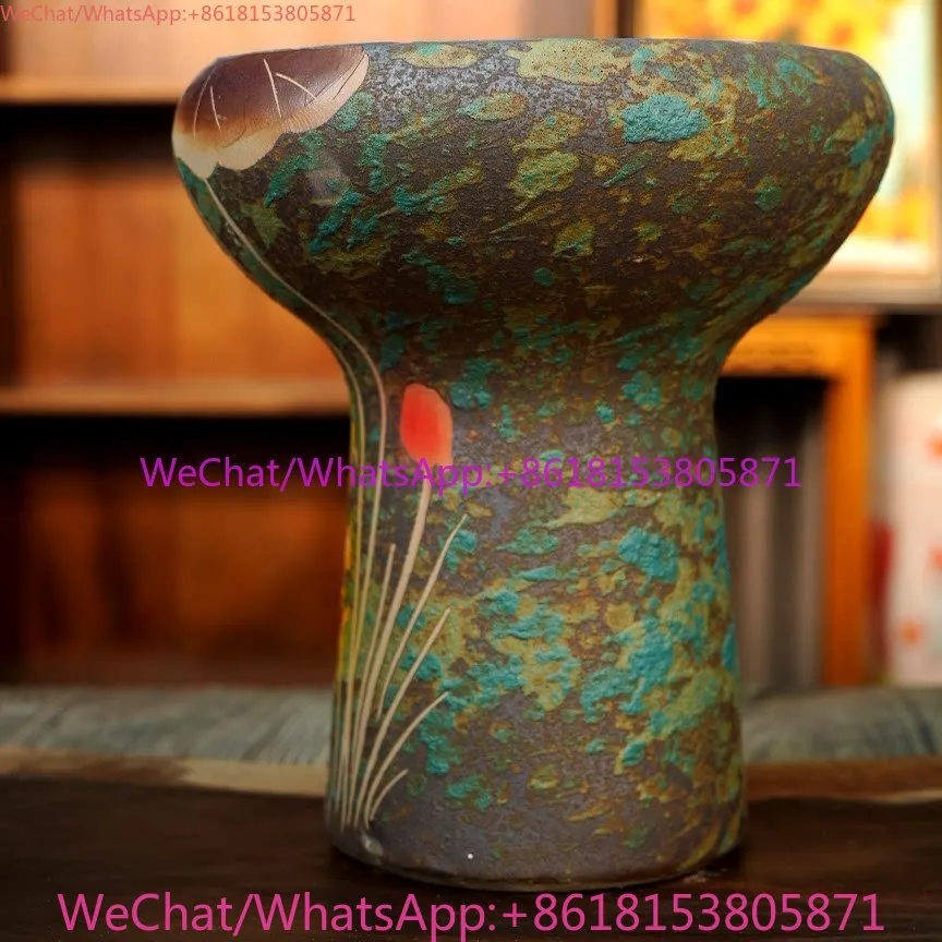 Retro green goldfish high-footed hot pot, a Jingdezhen ceramic handmade