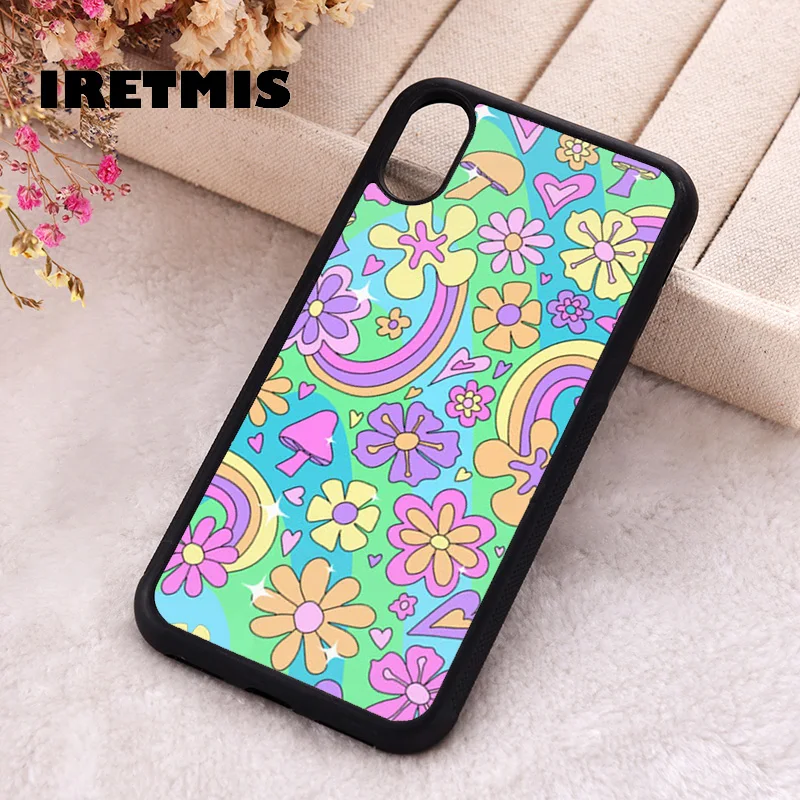 Iretmis Phone Cover Case For iPhone X XS Max XR 11 12 13 PRO MINI 14 15 16 Plus Rubber Silicone Happy Hippie