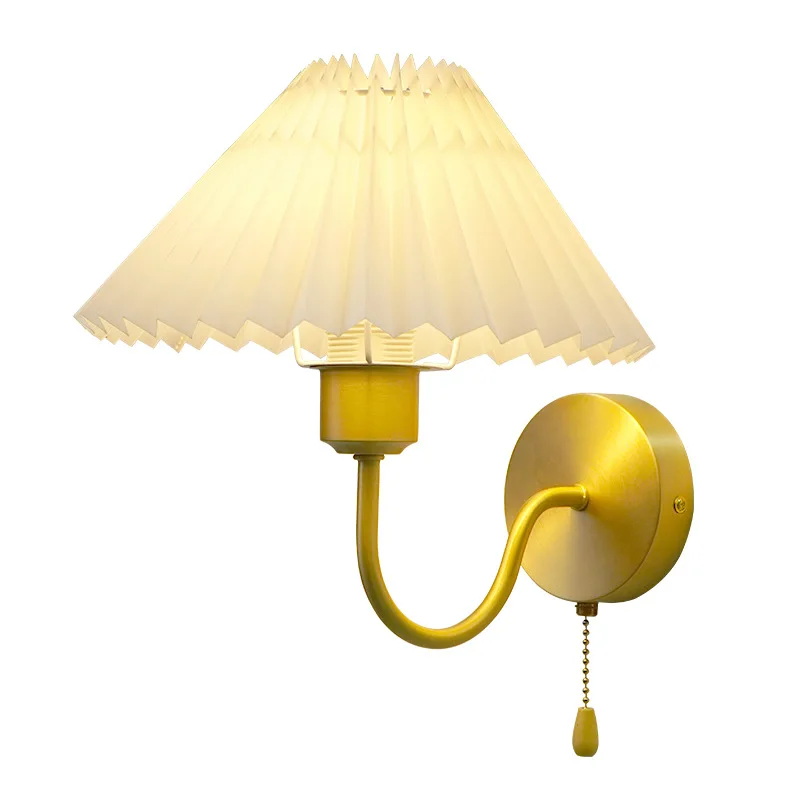 

French all-copper drawstring pleated table lamp retro bedside atmosphere lamp simple and advanced living room entrance wall lamp