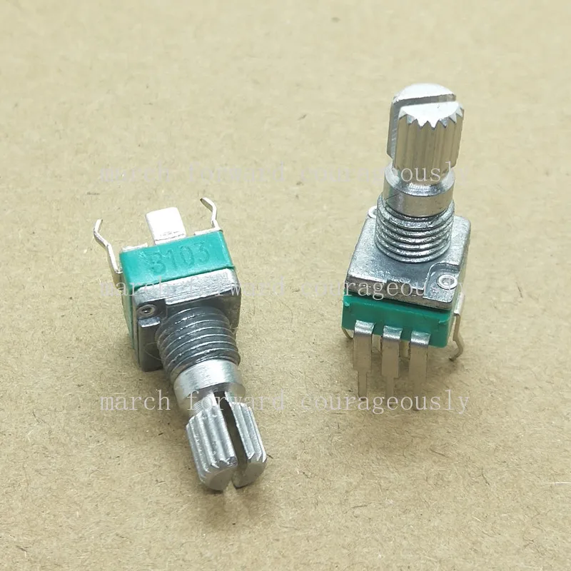 10pcs 09 model - single connection 3-pin audio potentiometer B10K vertical bent-foot volume potentiometer - handle length 15MM