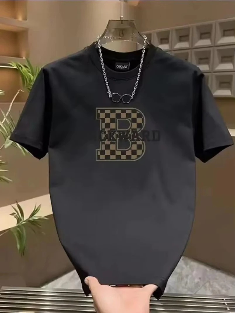 2026 Plaid Letter B BACKWARD Graphic Crewneck Tee, Kids Adults Short Sleeve T-Shirt, Unisex Simple Letter Casual Top