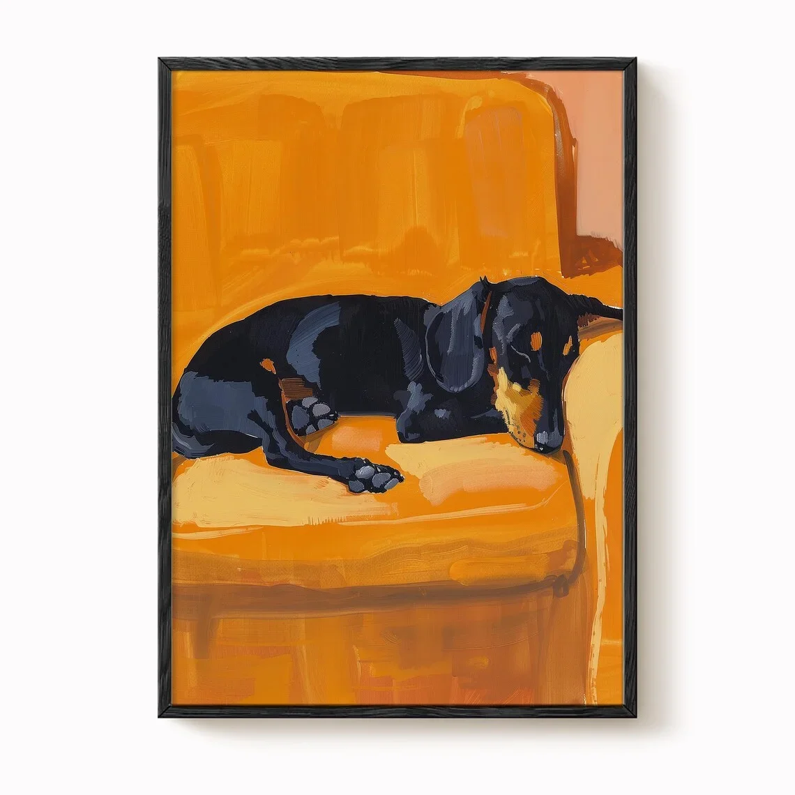 No Framed Printing Picture Serene Sleeping Dachshund Oil Painting Wall Art Timeless Print Celebrating Canine Rest Vibrant Orange