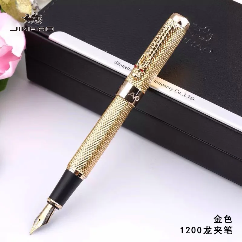 

Jinhao 1200 Metal Gold Mesh Barrel Dragon Clip Broad Nib 0.7mm Fountain Pen Office School Writing Gift Pen Accessory
