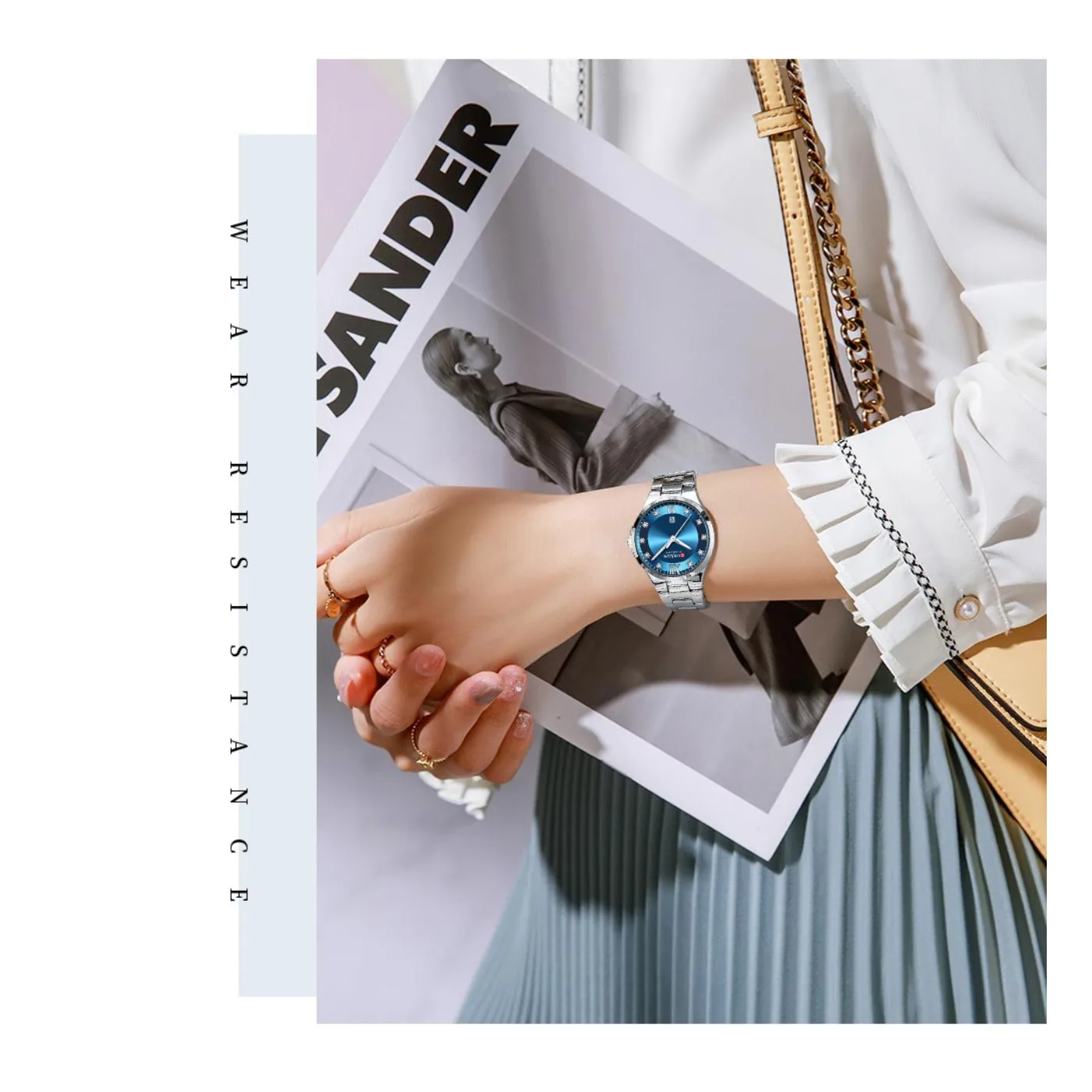 CURREN Women's Luxury Brand Watches Simple Quartz Auto Date Wristwatch Female Waterproof Clock Luminous Hands 9107 view 6