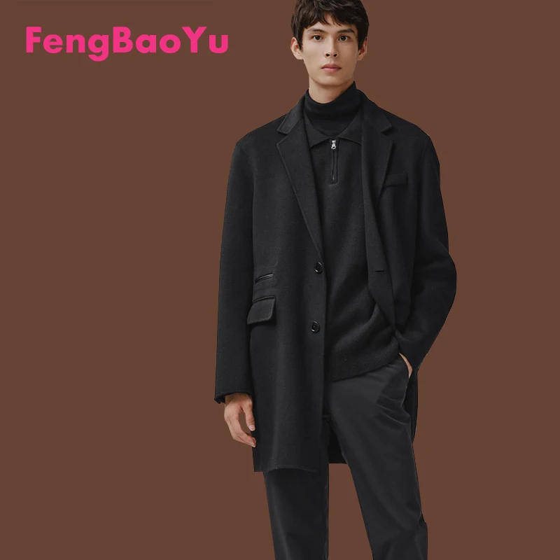 

Высококачественное двустороннее шерстяное мужское длинное пальто с двубортным воротником костюма, элегантный стиль, мужское мягкое тонкое пальто для наряда