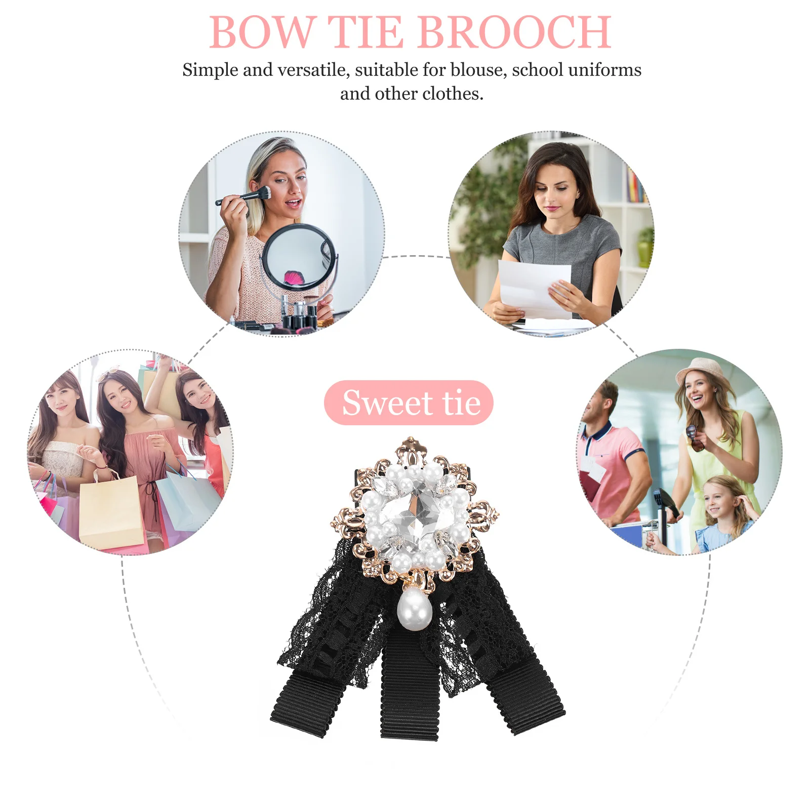 

Retro Bow Tie For Women Sweet Lace Neck Tie Pre-Tied Shirt Bowknot Fashion Uniform Accessory Collar Decor Wedding Party