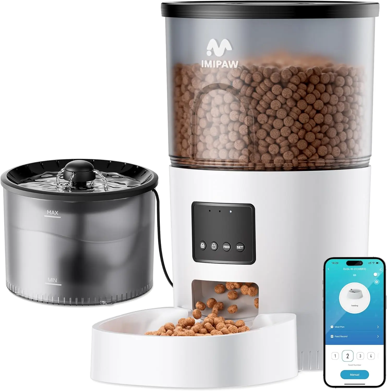 

Автоматическая кормушка и поилка для кошек с Wi-Fi 5G, регулируемой порцией корма, дистанционным управлением через приложение и фильтром