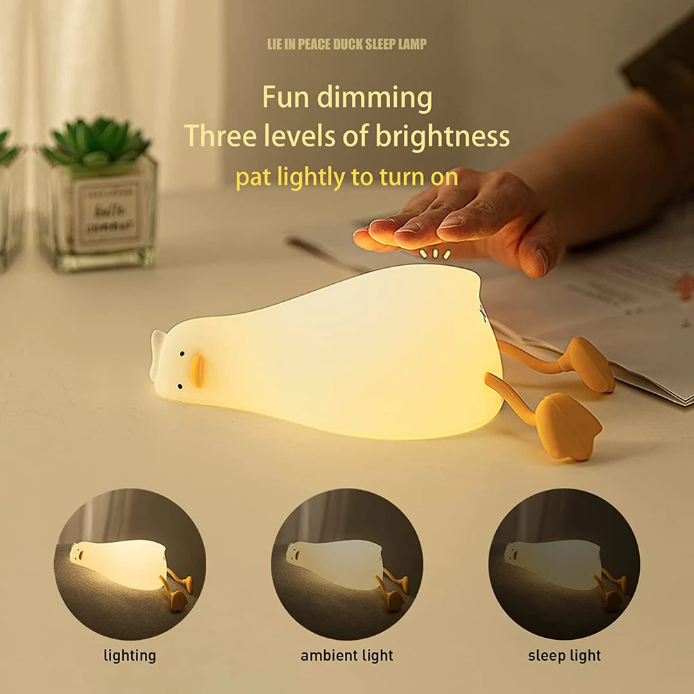 Duck Nightlights Led Night Light Rechargeable Cartoon Silicone Lamp Patting Switch Children Kid Bedroom Decoration Birthday Gift