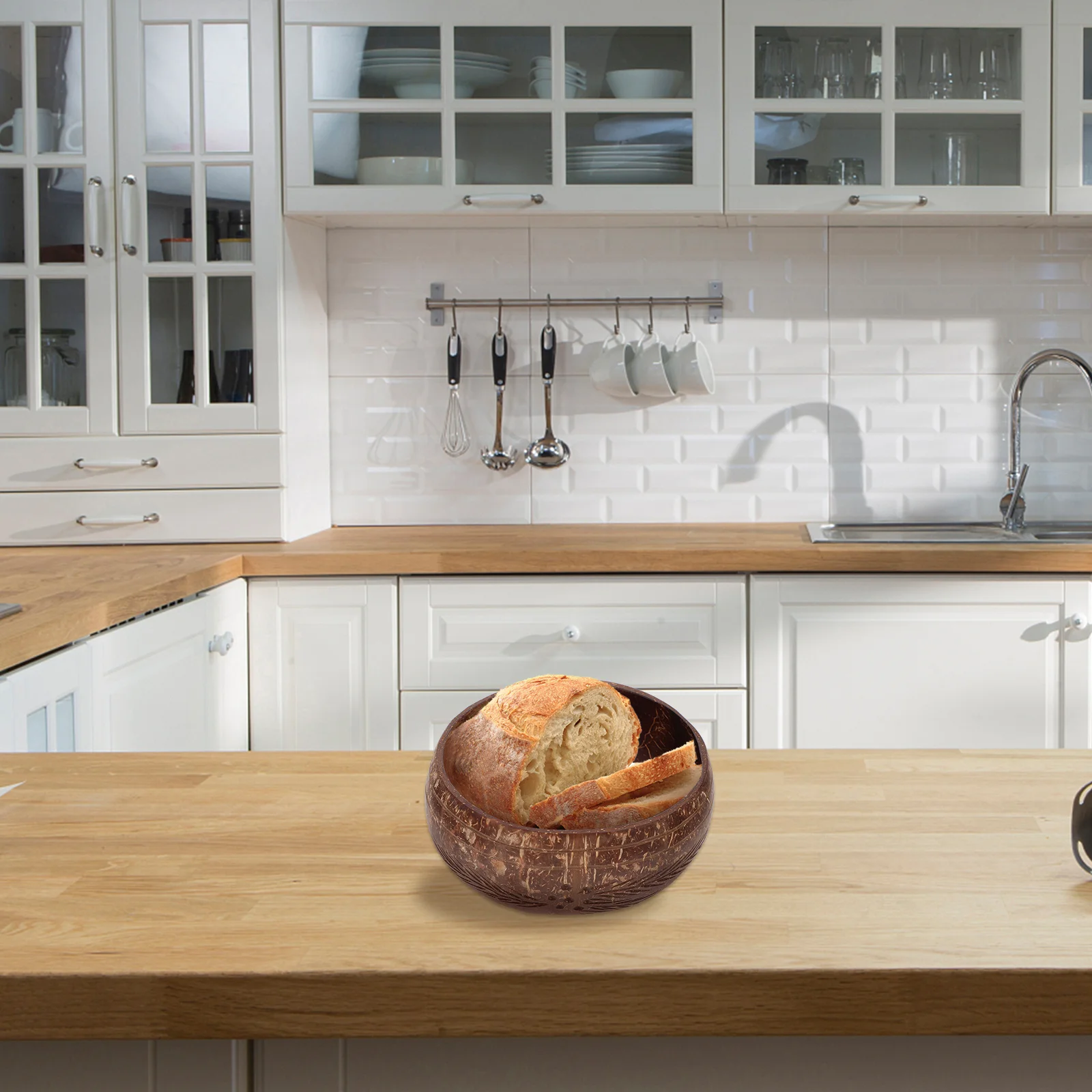 

2Pcs Coconut Shell Food Serving Bowls Large Capacity Salad Vegetable Fruit Mixing Bowls for Kitchen Dining