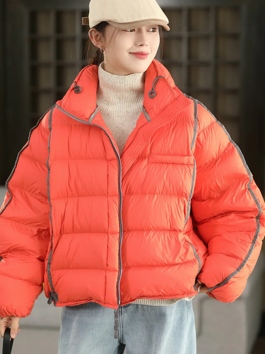 

Thiened High ammage down Jaet Women's Winter Faion 90 White Du down Puffy Coat Warm Retro Sle Long Sve Zipper