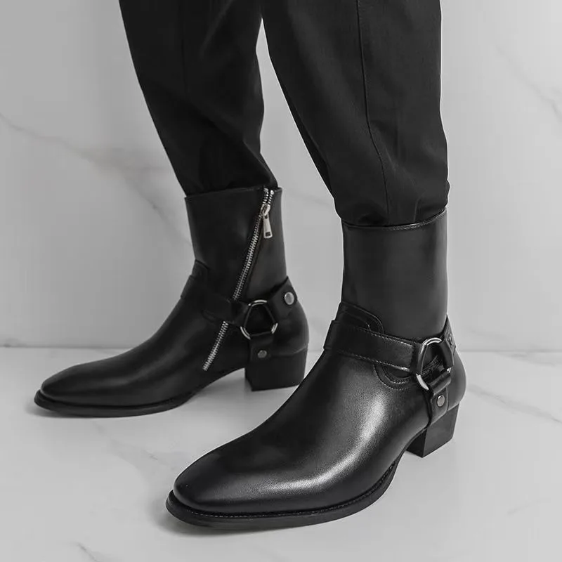 

Мужские классические ботинки челси в стиле ретро, кожаные ботильоны с острым носком, мужские короткие ботинки в британском стиле, деловая официальная обувь с высоким берцем