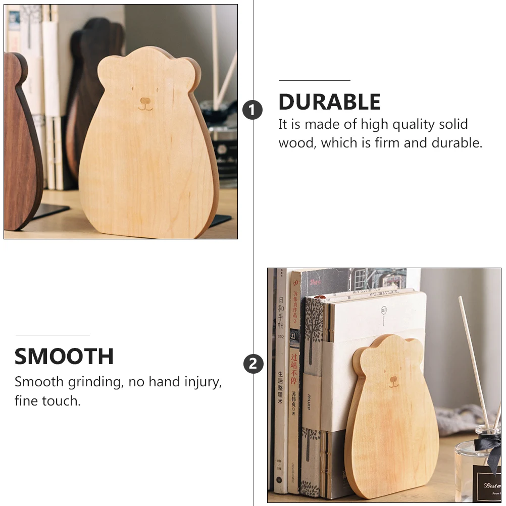 1pc Bookend Wooden Book Stand Holder Desk Decoration Solid Wood Bookshelf Accessory Warm Color Natural Design