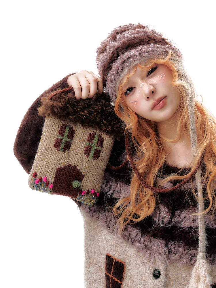 

YEDM Original Knitted House Handbag Women's Cute Winter oulder Bag Single oulder Bag Leisure Pure Color Youth Faion