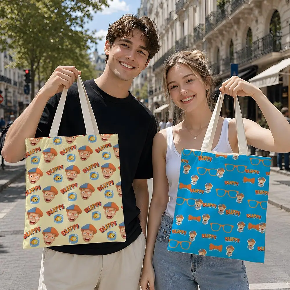 Bolsas de almacenamiento de dibujos animados B-Blippi, bolsa de lona reutilizable, adecuada para la escuela, el colegio, los desplazamientos, las compras como regalos