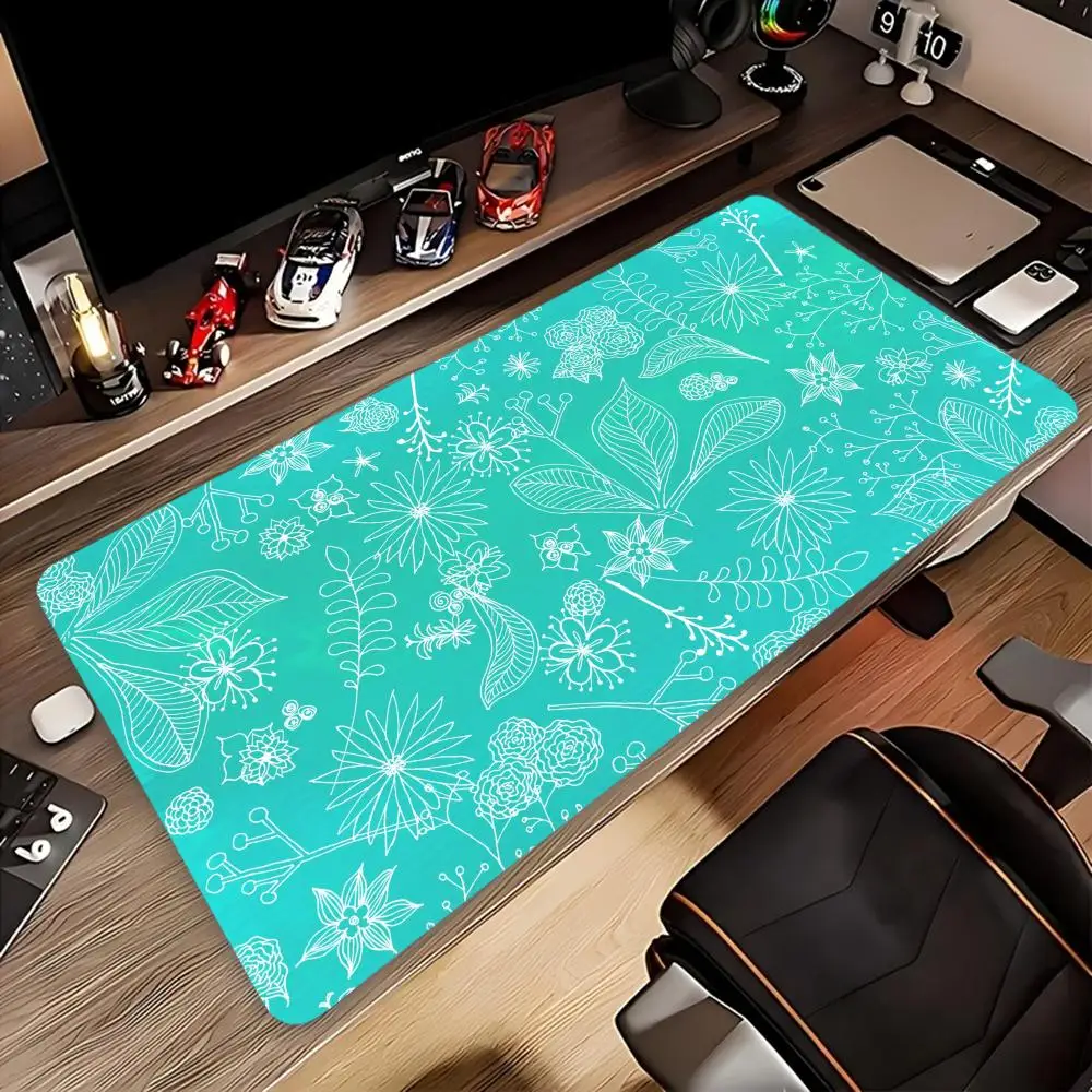 Pflanzen- und Blumen-Mauspad, großes Mauspad mit genähtem Rand, XXL-Tastaturpad, Schreibtischzubehör, perfekt für das Heimbüro