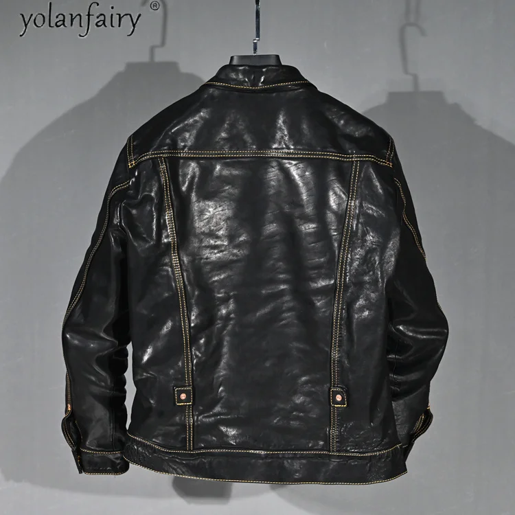 Genuine 2023 Men's Leather Jacket Horsehide Male Jacket Vintage Coats Men Short Spring Autumn Clothes Ropa De Hombre