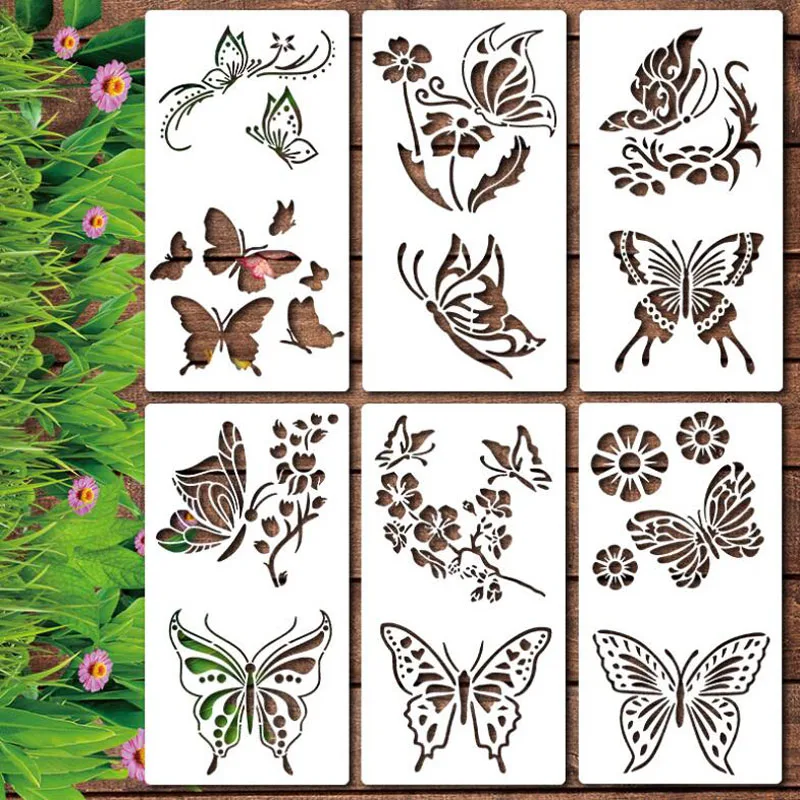 30*16cm Butterfly Flower Stencils PET Hollow Leak Printing Board DIY Layering Furniture Wall Painting Template Decorat Reusable