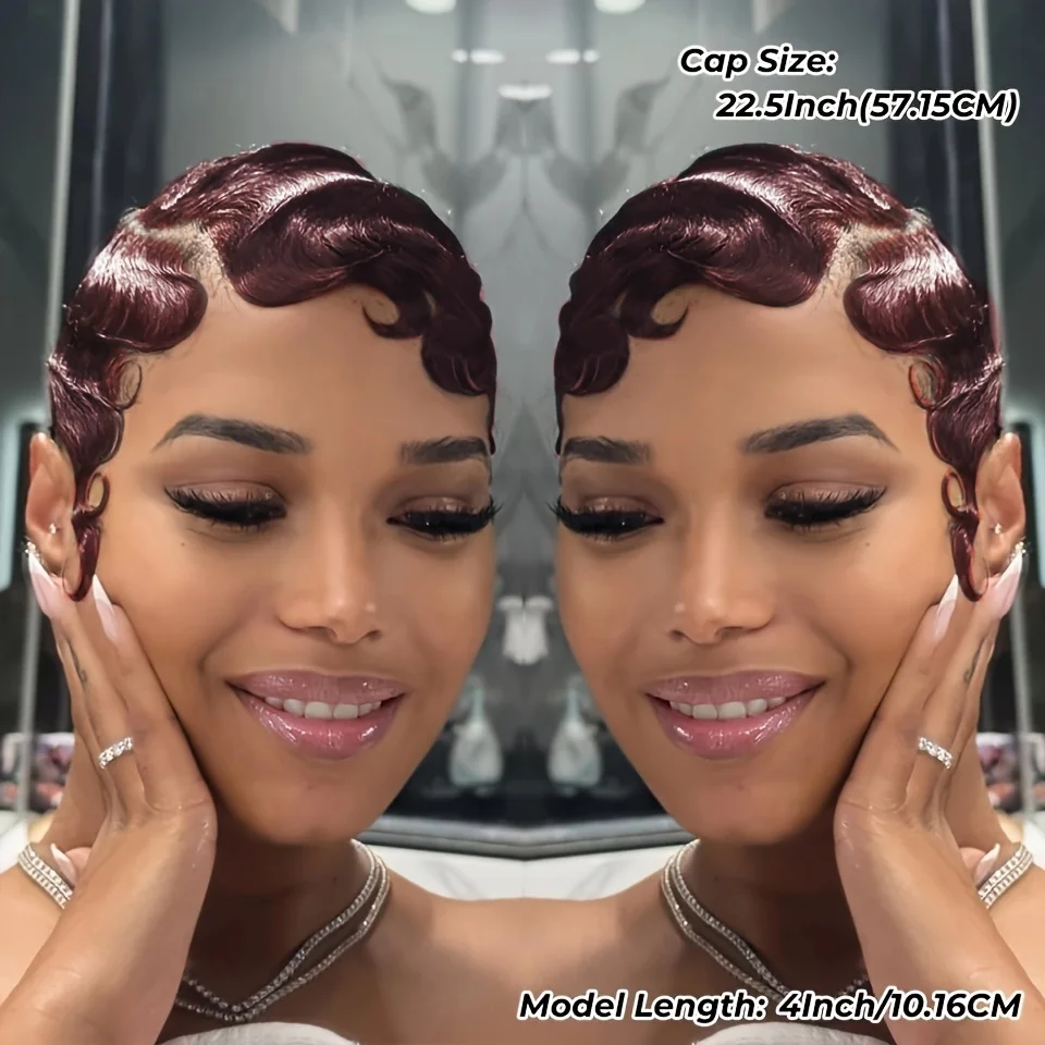 

Элегантный парик из натуральных волос с стрижкой пикси и кружевными фронтальными пальцами 13x4, волнистый стиль, идеально подходящий для женщин, стильный аксессуар для волос | Гладкая прическа