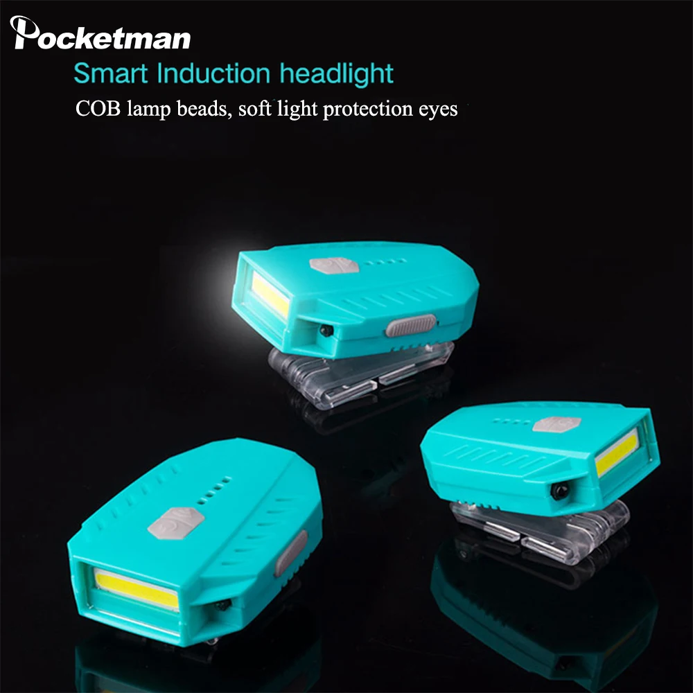 Portable Mini Smart Sensor Cap Light USB Rechargeable LED Headlamp Waterproof Night Fishing Headlight Cap Lamp with Battery