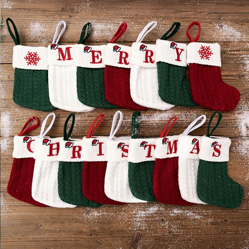 2 sets of red new Christmas Socks Letter Knitted Embroidered wool socks Exquisite packaging bags New Year home decoration gifts