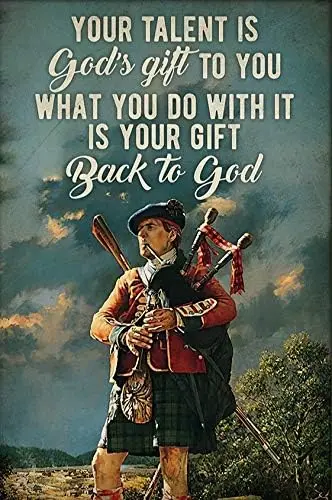 Lenrius Vintage Scottish Bagpipe Player Poster God's Wall Decor Metal Sign 12x8--Tin Sign