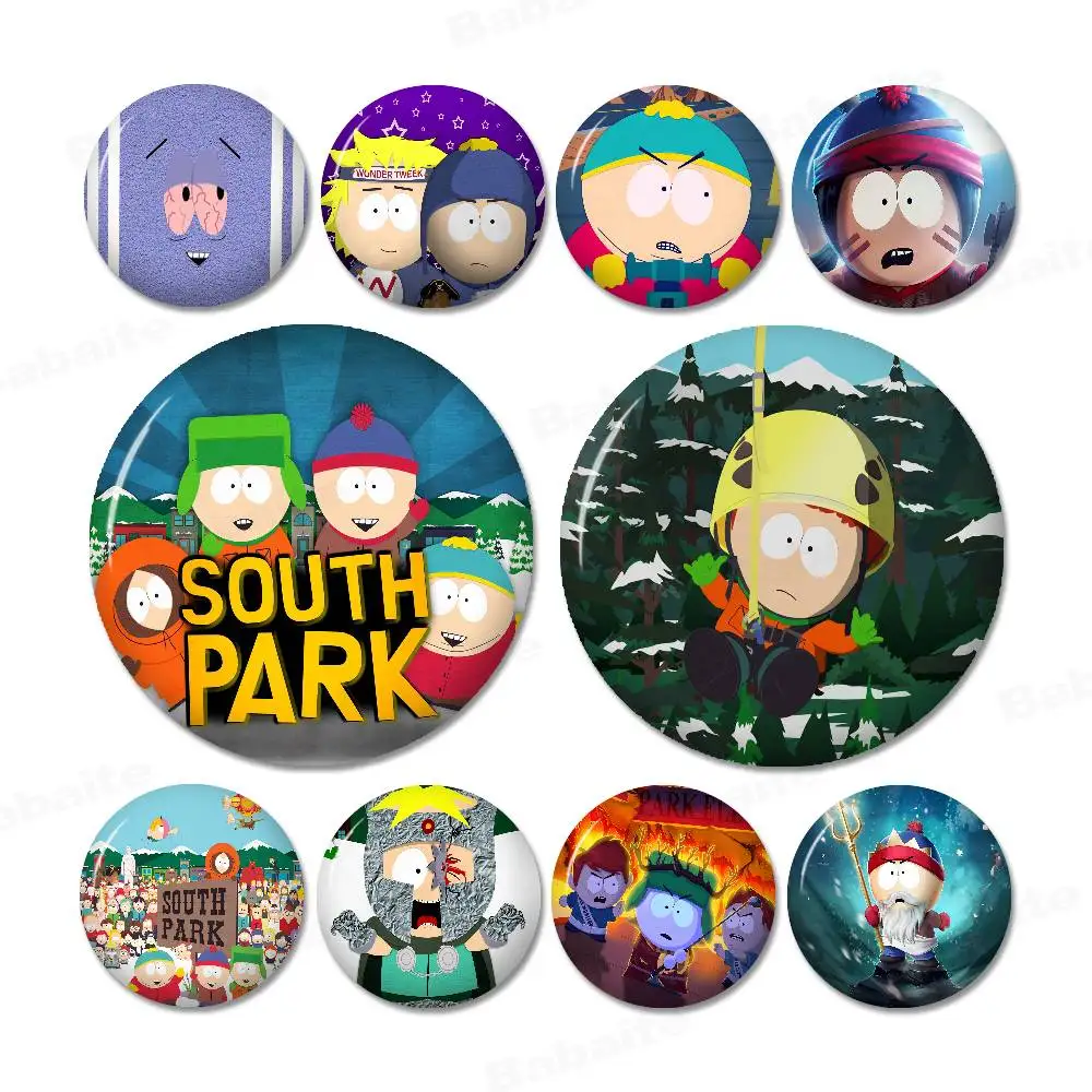 S-South Funny P-Parks Tinplate Pin Button Custom Anime Role Old-school Brooch Cartoon Collar Badge Jewelry Gift Fans