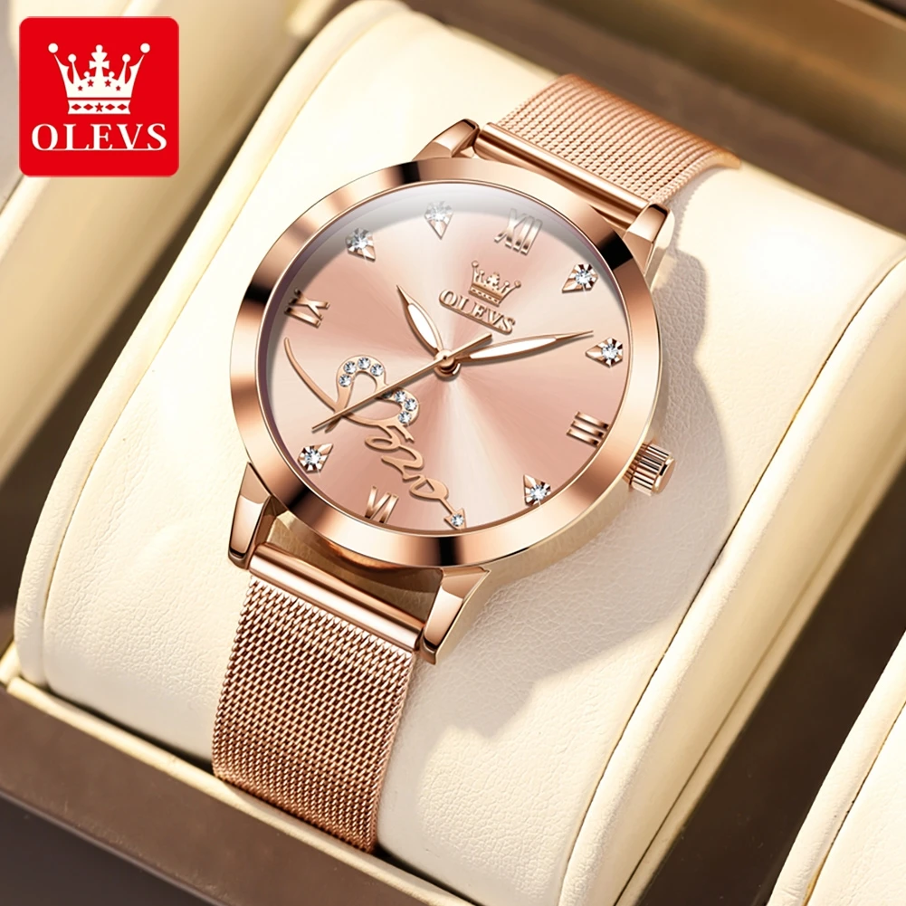 

OLEVS Brand Fashion Quartz Watch for Women Rose Gold Stainless Steel Mesh Strap Luxury Diamond Womens Watches Relogio Feminino